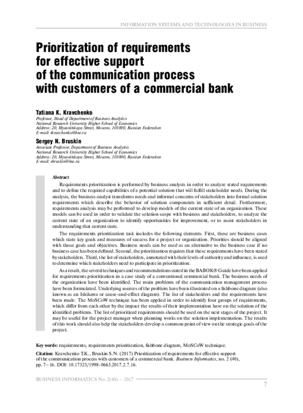 (PDF) Prioritization of requirements for effective support of the ...