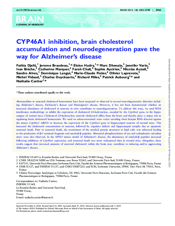 (PDF) CYP46A1 inhibition, brain cholesterol accumulation and ...
