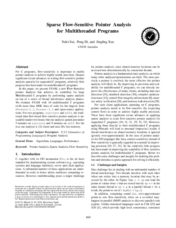 (PDF) Sparse flow-sensitive pointer analysis for multithreaded programs