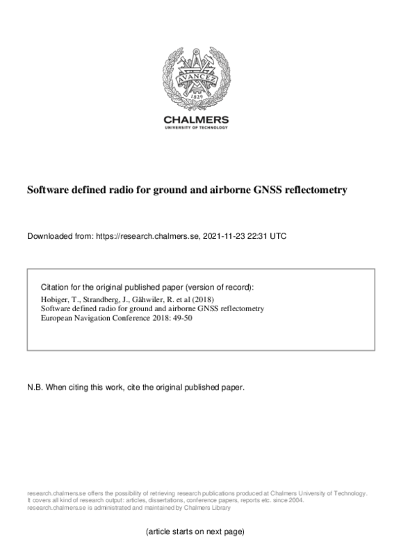 (PDF) Software defined radio for ground and airborne GNSS reflectometry