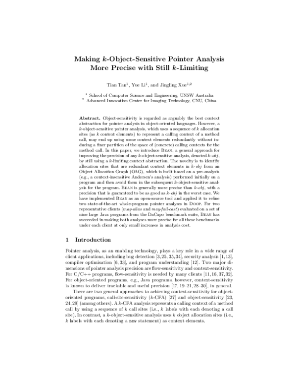 (PDF) Making k-Object-Sensitive Pointer Analysis More Precise with ...