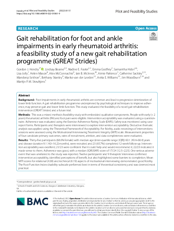 (PDF) Gait Rehabilitation for Foot and Ankle Impairments in Early ...