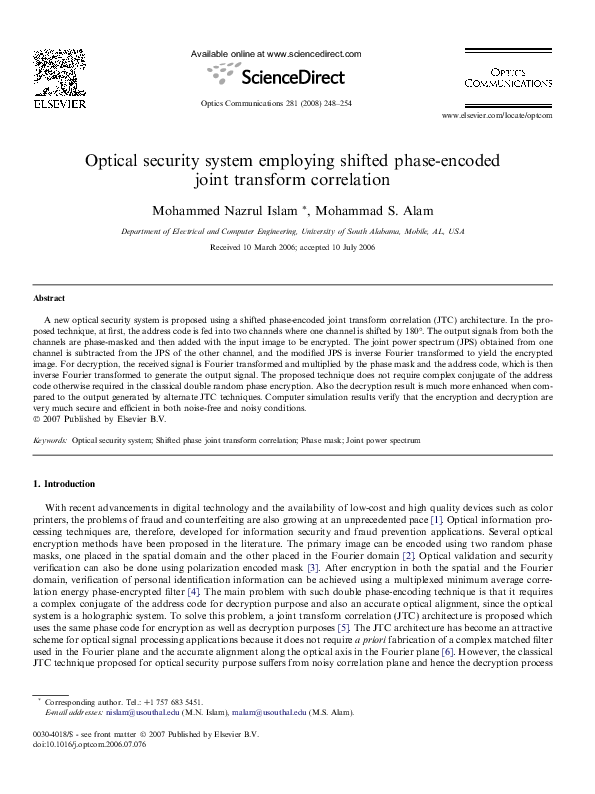 (PDF) Optical security system employing shifted phase-encoded joint ...
