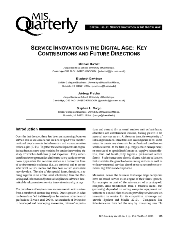 (PDF) Service Innovation in the Digital Age: Key Contributions and ...