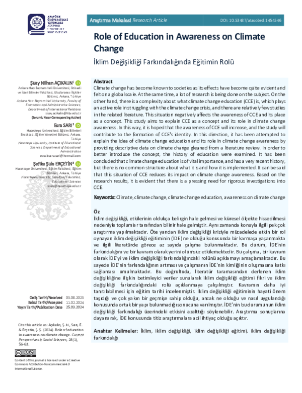 (PDF) Role of Education in Awareness on Climate Change