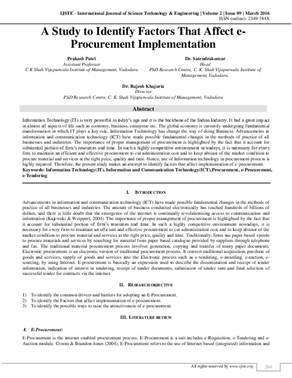(PDF) A Study to Identify Factors That Affect e-Procurement Implementation