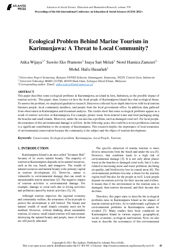 (PDF) Ecological Problem Behind Marine Tourism in Karimunjawa: A Threat ...