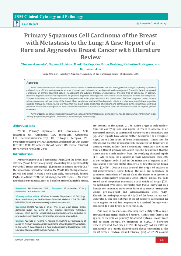 (PDF) Primary Squamous Cell Carcinoma of the Breast with Metastasis to ...