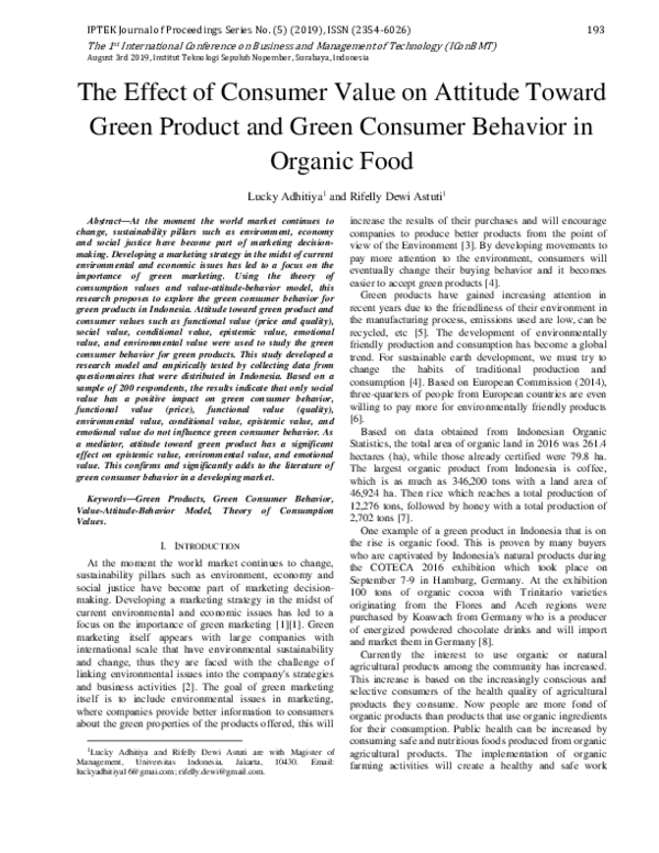 (PDF) The Effect of Consumer Value on Attitude Toward Green Product and ...