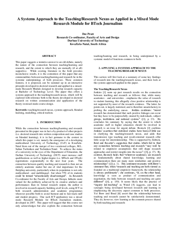 (PDF) A Systems Approach to the Teaching/Research Nexus as Applied in a ...