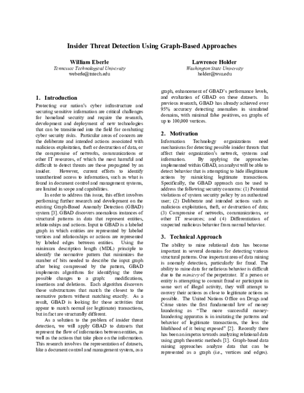 (PDF) Insider Threat Detection Using Graph-Based Approaches