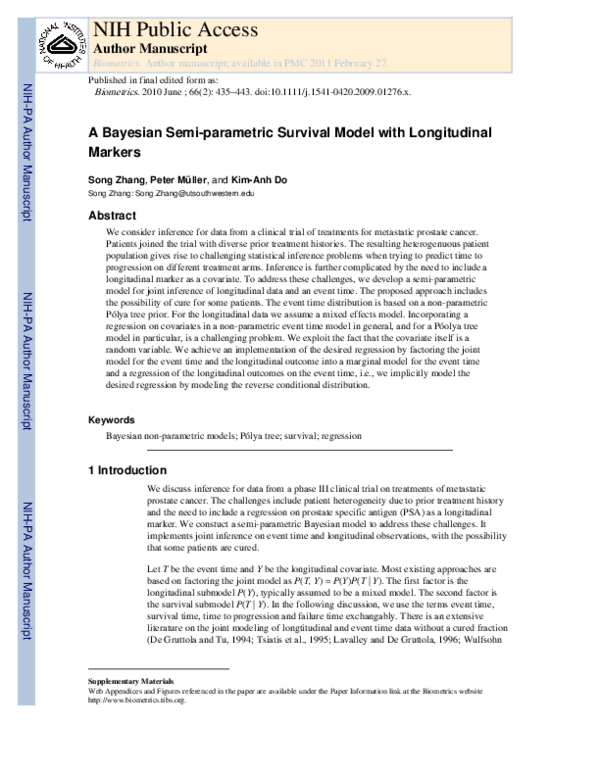 (PDF) A Bayesian Semiparametric Survival Model with Longitudinal Markers