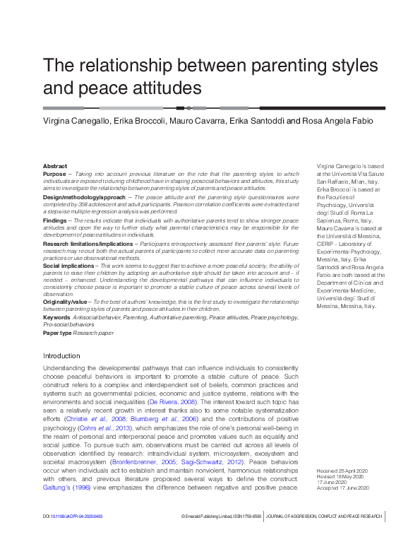 (PDF) The relationship between parenting styles and peace attitudes