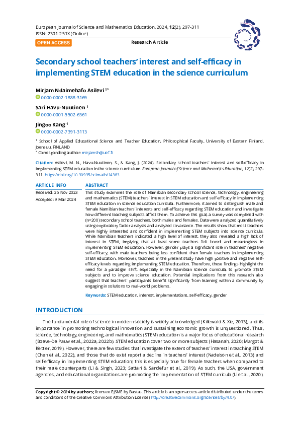 (PDF) Secondary school teachers' interest and self-efficacy in ...
