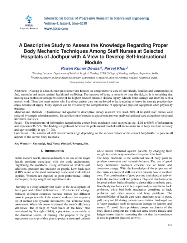 (PDF) A Descriptive Study to Assess the Knowledge Regarding Proper Body ...