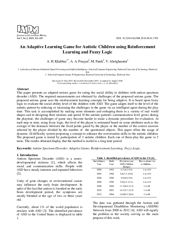 (PDF) An adaptive RL based fuzzy game for autistic children