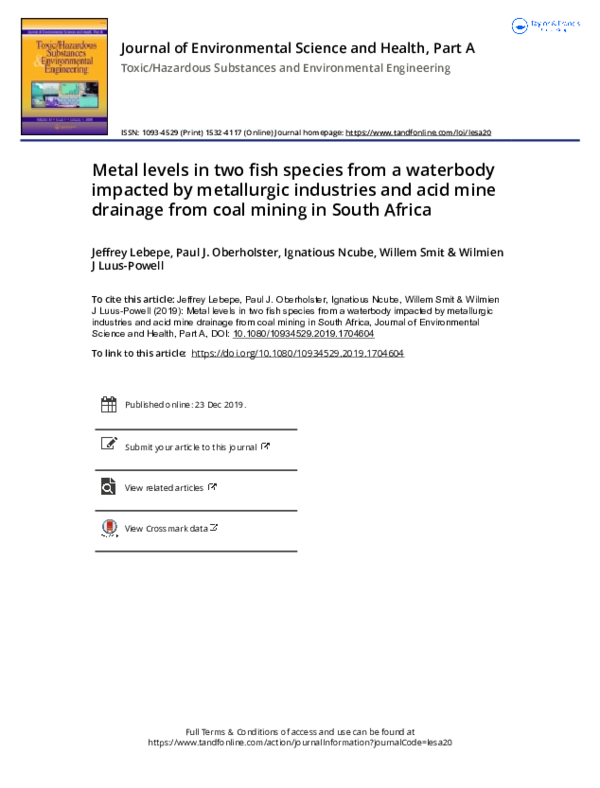 (PDF) Metal levels in two fish species from a waterbody impacted by ...