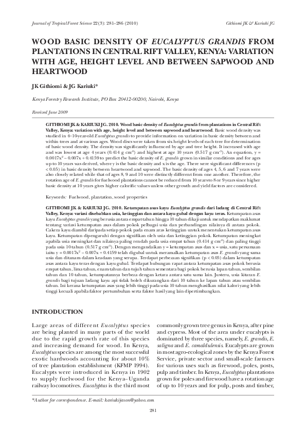 (PDF) Wood basic density of eucalyptus grandis from plantations in ...