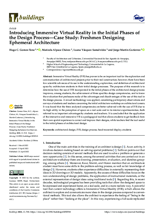 (PDF) Introducing Immersive Virtual Reality in the Initial Phases of ...