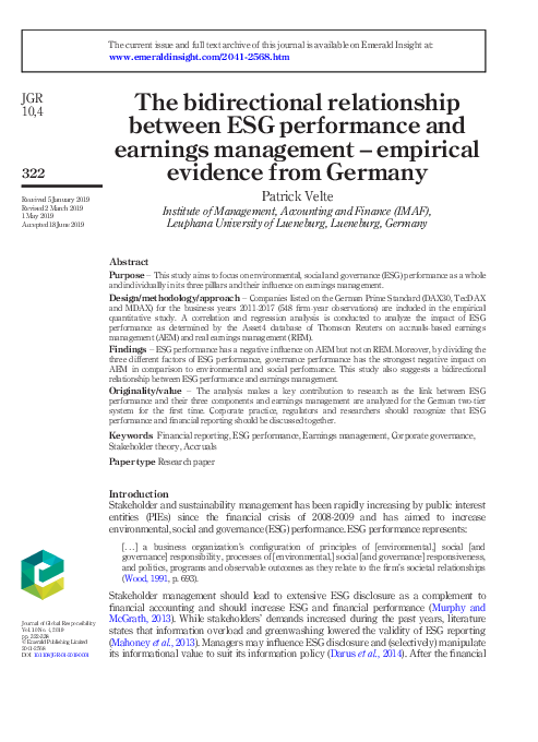 (PDF) The bidirectional relationship between ESG performance and ...