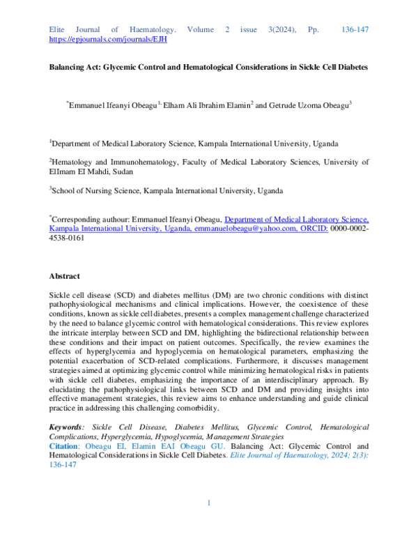 (PDF) Balancing Act: Glycemic Control and Hematological Considerations ...