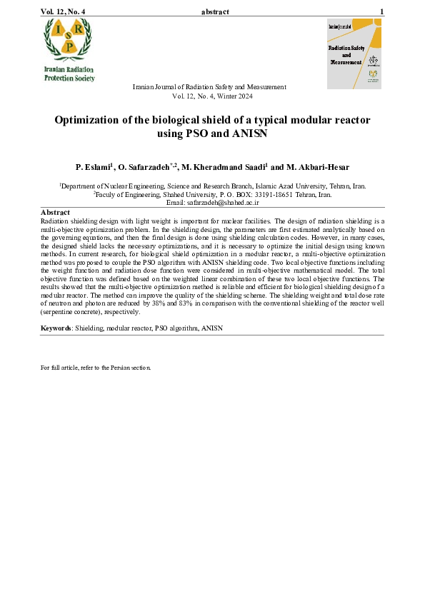 (PDF) Optimization of the biological shield of a typical modular reactor