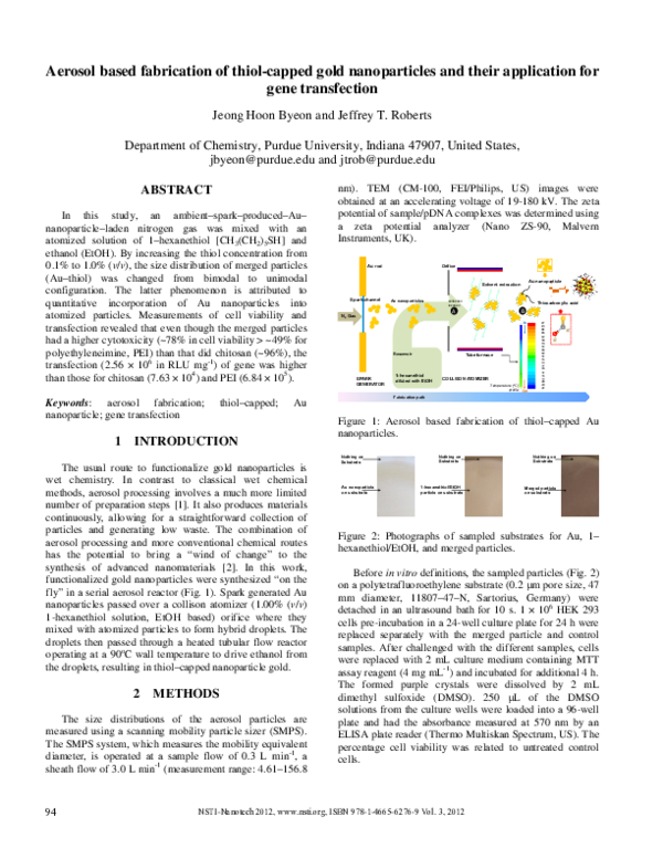 (PDF) Aerosol Based Fabrication of Thiol-Capped Gold Nanoparticles and ...