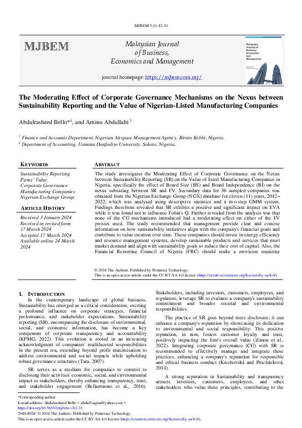 (PDF) The Moderating Effect of Corporate Governance Mechanisms on the ...