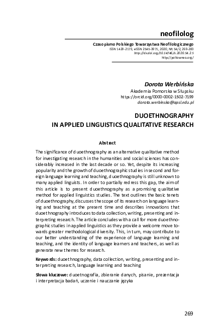 (PDF) Duoethnography in Applied Linguistics Qualitative Research