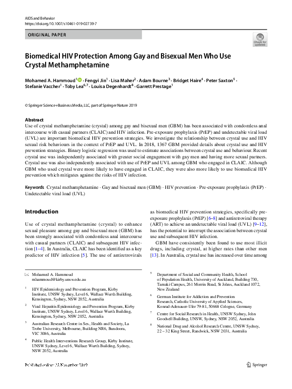 (PDF) Biomedical HIV Protection Among Gay and Bisexual Men Who Use ...