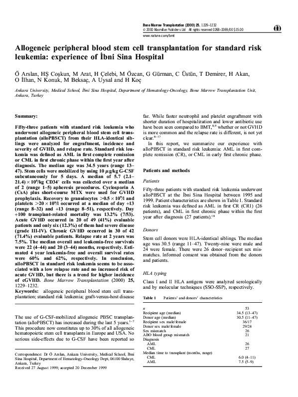 (PDF) Allogeneic peripheral blood stem cell transplantation for ...