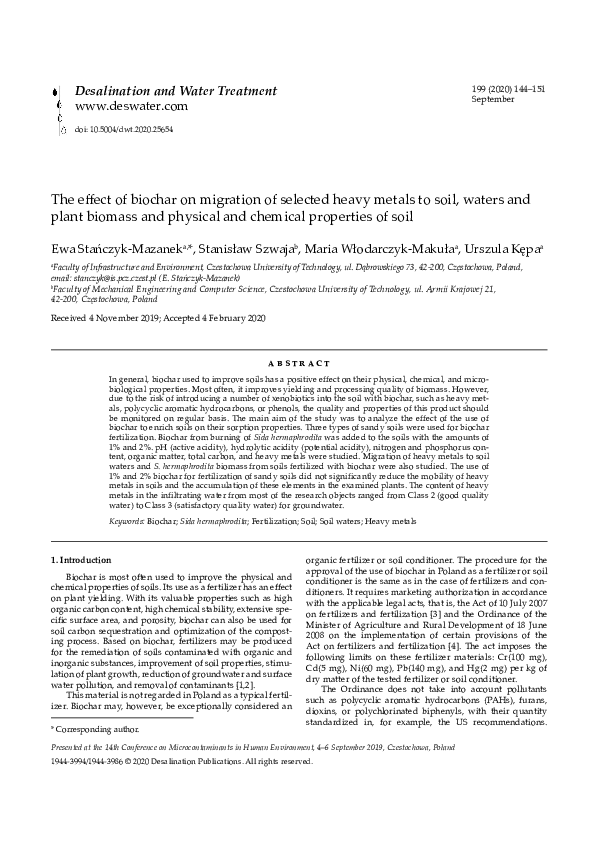 (PDF) The effect of biochar on migration of selected heavy metals to ...