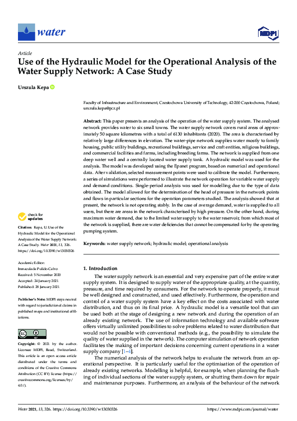 (PDF) Use of the Hydraulic Model for the Operational Analysis of the ...