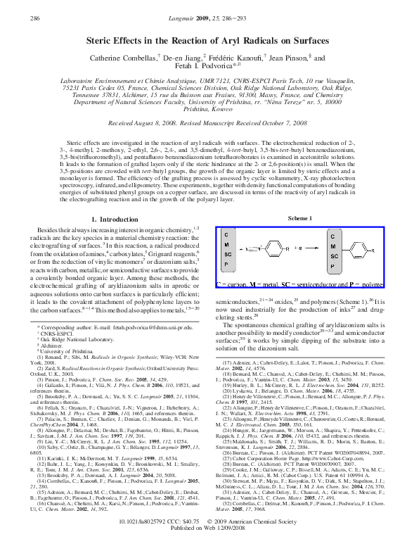 (PDF) Steric Effects in the Reaction of Aryl Radicals on Surfaces