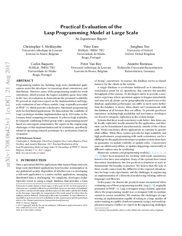 (PDF) Practical evaluation of the Lasp programming model at large scale