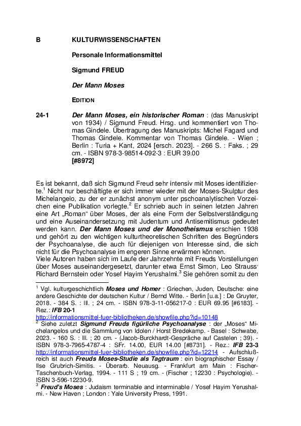 (PDF) IFB-Rezension Der Mann Moses, ein historischer Roman : (das ...
