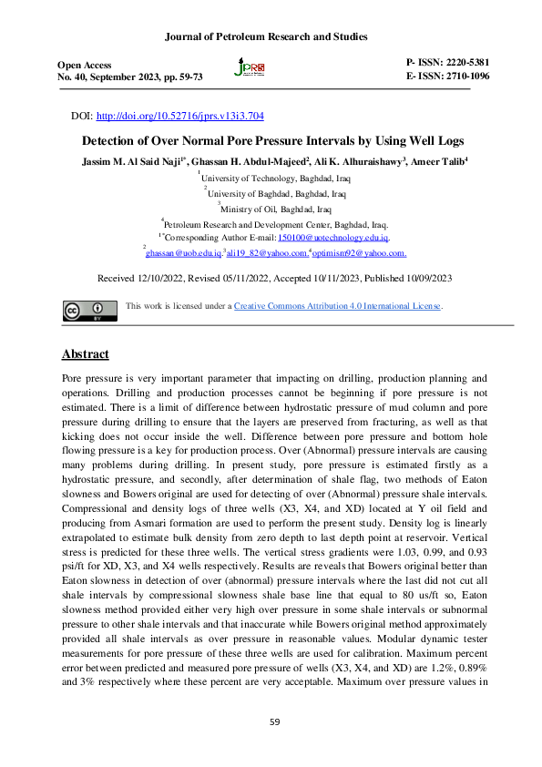 (PDF) Detection of Over Normal Pore Pressure Intervals by Using Well Logs