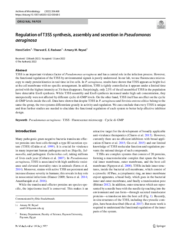 (PDF) Regulation of T3SS synthesis, assembly and secretion in ...