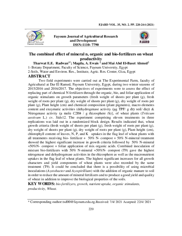 (PDF) The combined effect of mineral n, organic and bio-fertilizers on ...