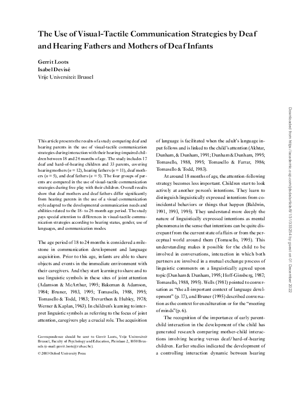 (PDF) The Use of Visual-Tactile Communication Strategies by Deaf and ...