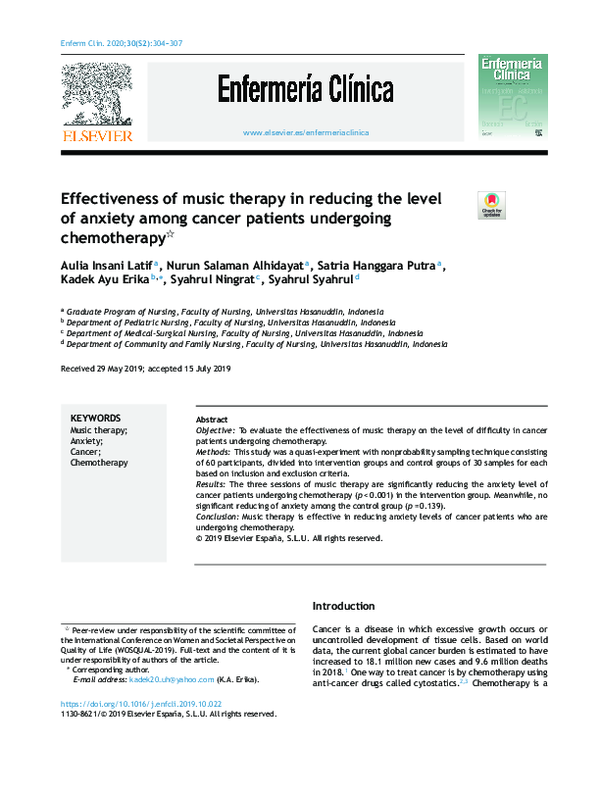 (PDF) Effectiveness of music therapy in reducing the level of anxiety ...