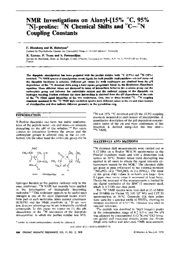 (PDF) NMR investigations on alanyl-[15%13C, 95%15N]-proline:15N ...
