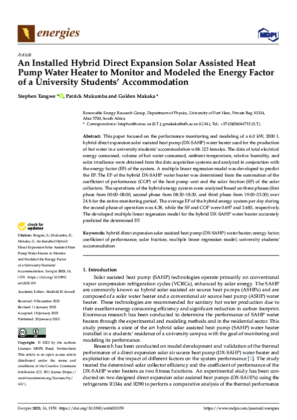 (PDF) An Installed Hybrid Direct Expansion Solar Assisted Heat Pump ...