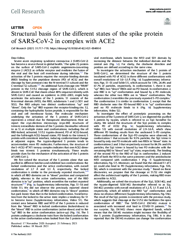(PDF) Structural basis for the different states of the spike protein of ...