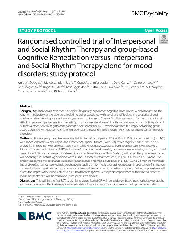 (PDF) Randomised controlled trial of Interpersonal and Social Rhythm ...