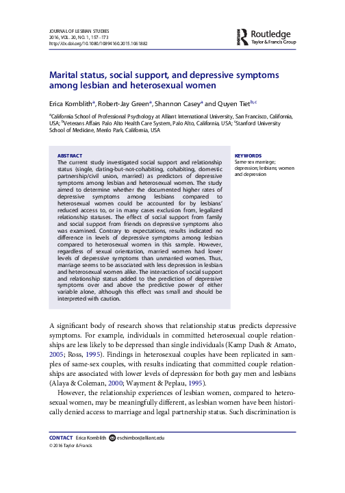 (PDF) Marital status, social support, and depressive symptoms among ...
