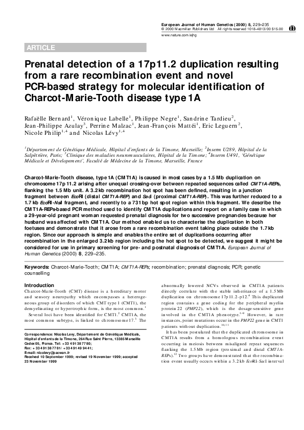 (PDF) Prenatal detection of a 17p11.2 duplication resulting from a rare ...