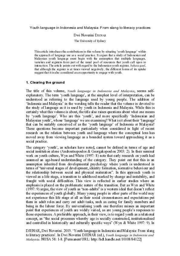 (PDF) Youth language in Indonesia and Malaysia : From slang to literacy ...