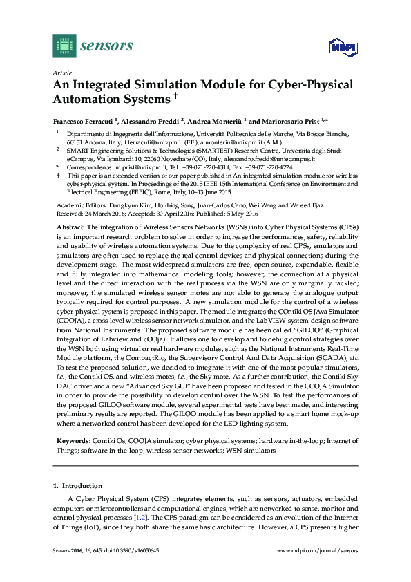 (PDF) An integrated simulation module for wireless cyber-physical system