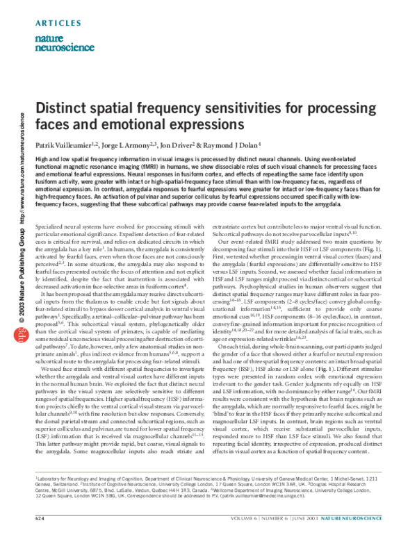 (PDF) Distinct spatial frequency sensitivities for processing faces and ...